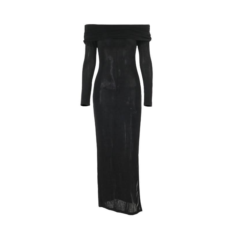 Off shoulder long sleeve high slit o ring maxi dress