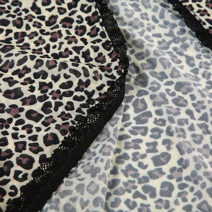 Leopard print long sleeve mesh crop top