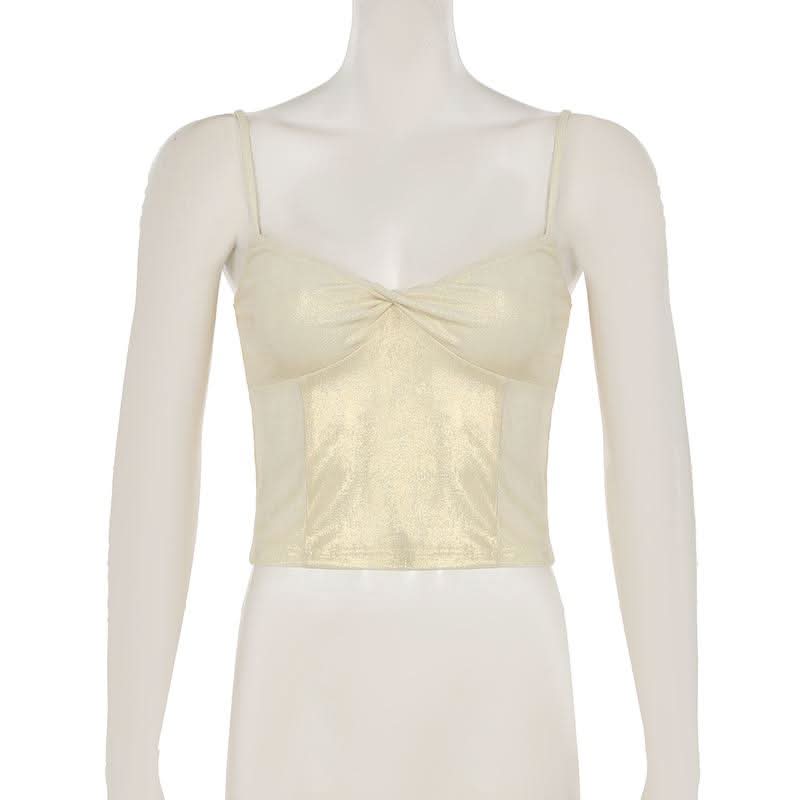 Metallic ruched backless cami top