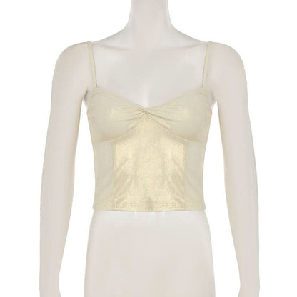 Metallic ruched backless cami top