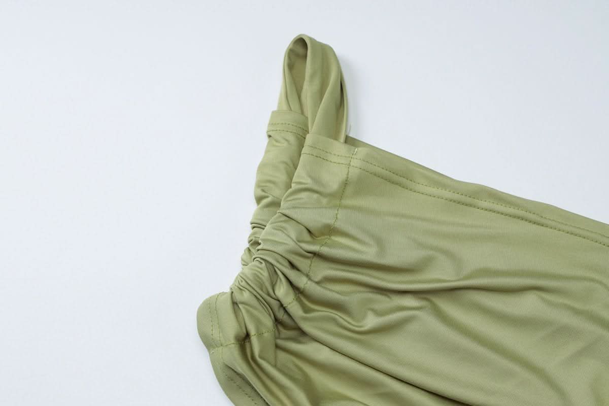 One shoulder ruched hollow out mesh cut out maxi dress