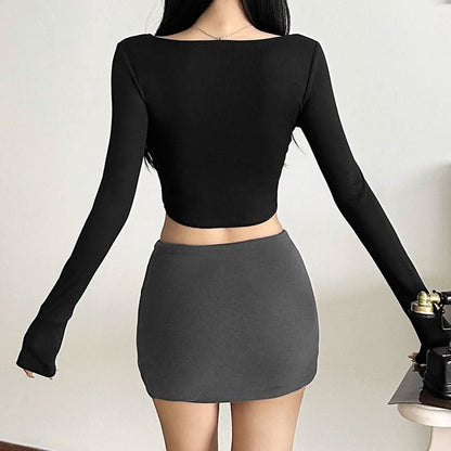 Long sleeve lace bustier crop top