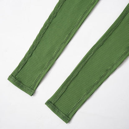 Halter lace hem drawstring ribbed crop pant set