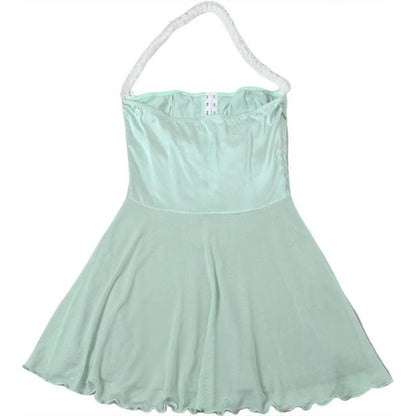 Halter button mesh backless mini dress