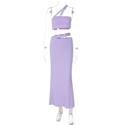 Irregular tube crop solid midi skirt set