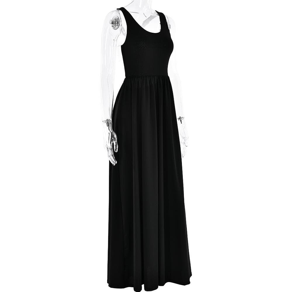 U neck ruched contrast cross back backless cami maxi dress