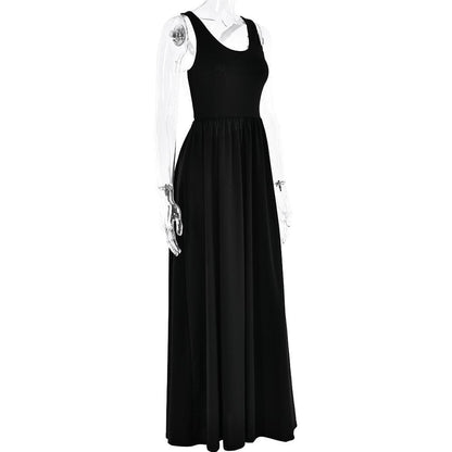 U neck ruched contrast cross back backless cami maxi dress