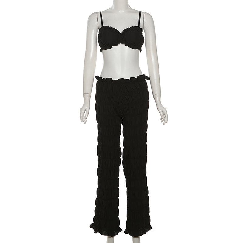 Smocked ruched low rise pant set
