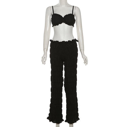 Smocked ruched low rise pant set