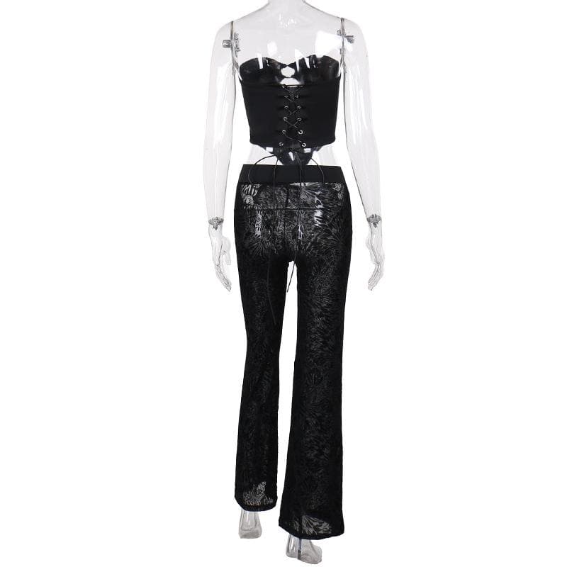 O ring bustier lace up see through tube pant set