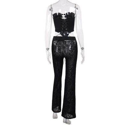 O ring bustier lace up see through tube pant set