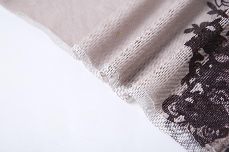 Sleeveless high neck print sheer mesh top