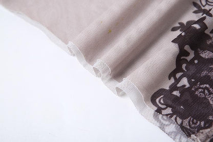 Sleeveless high neck print sheer mesh top