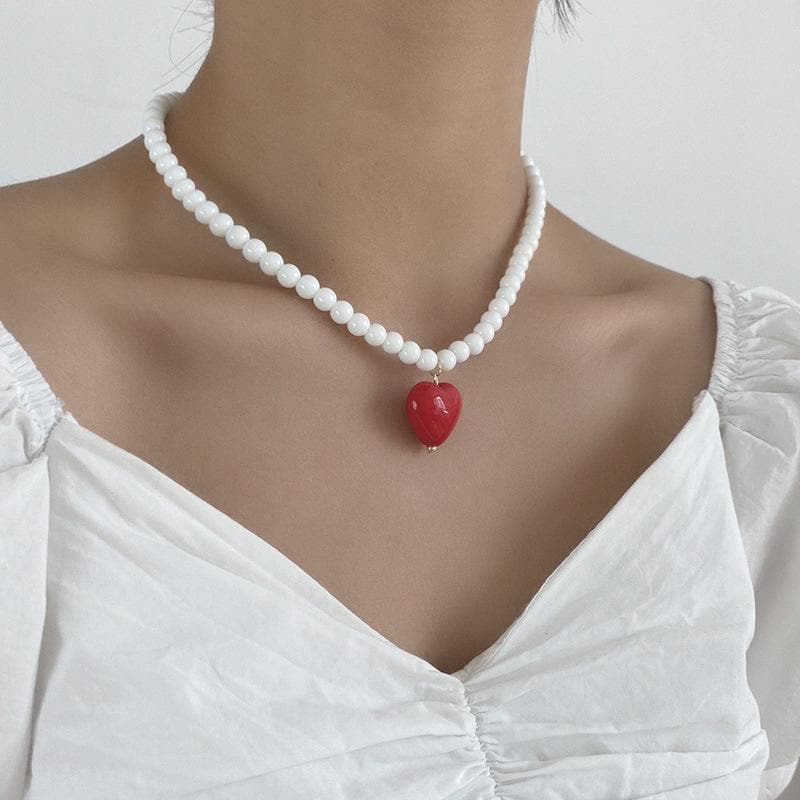 Heart pendant beaded multicolor necklace