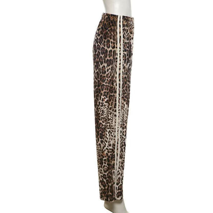Leopard print contrast patchwork medium rise pant