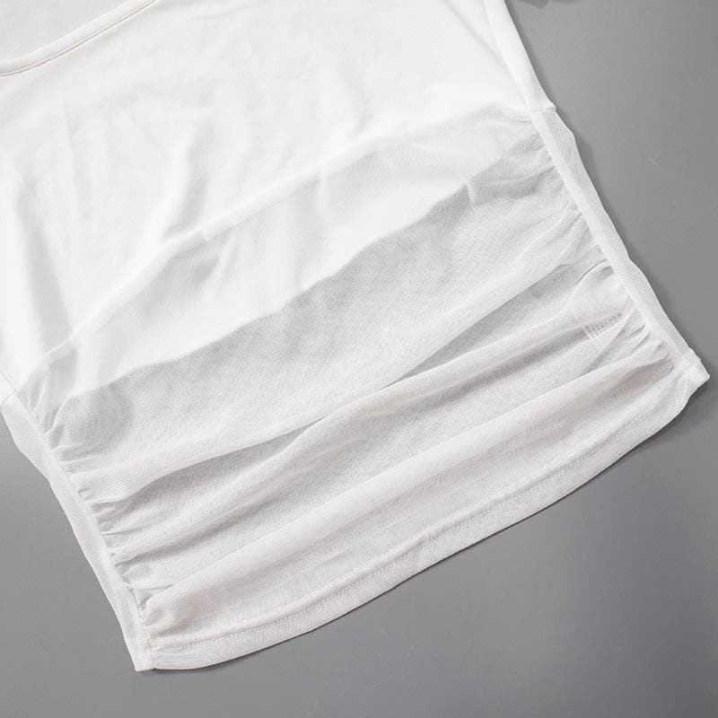 Short sleeve square neck mesh patchwork top