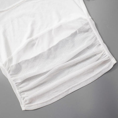 Short sleeve square neck mesh patchwork top