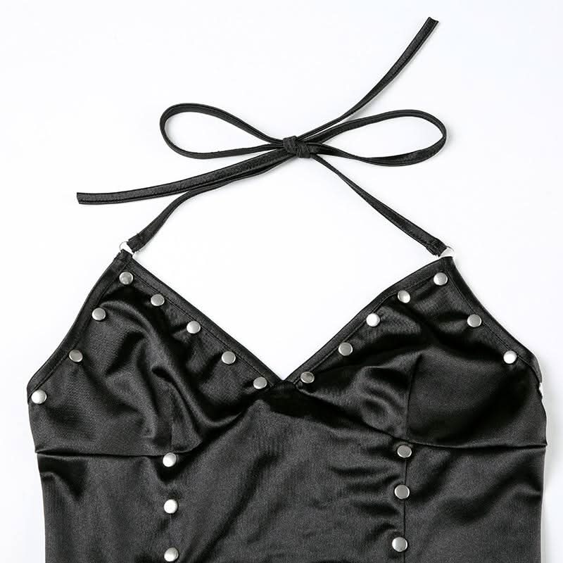 Halter self tie v neck backless solid top