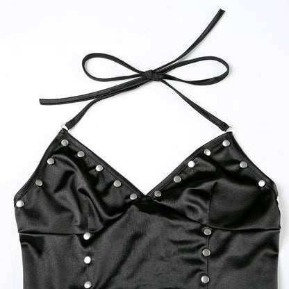 Halter self tie v neck backless solid top