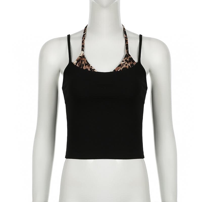 Halter leopard print backless cami top