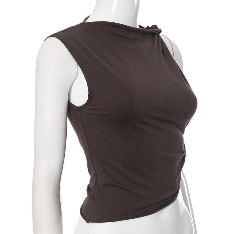 Crewneck irregular ruched solid top