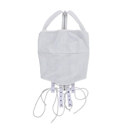 Lace up zip-up backless solid cami top
