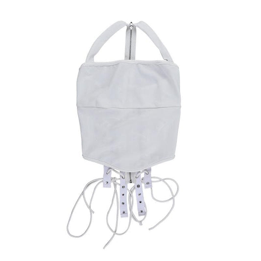 Lace up zip-up backless solid cami top