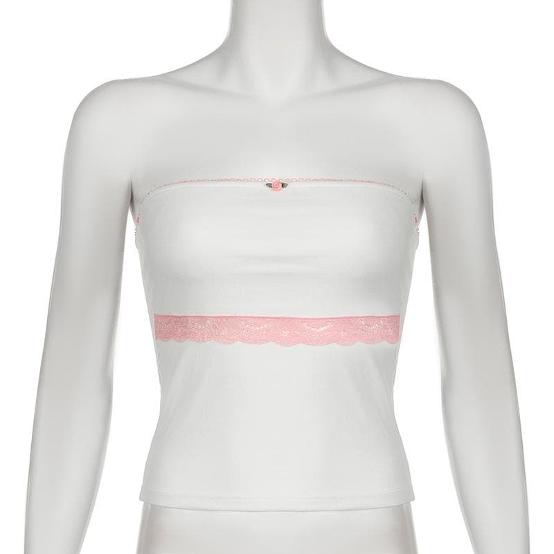 Lace hem flower applique tube top