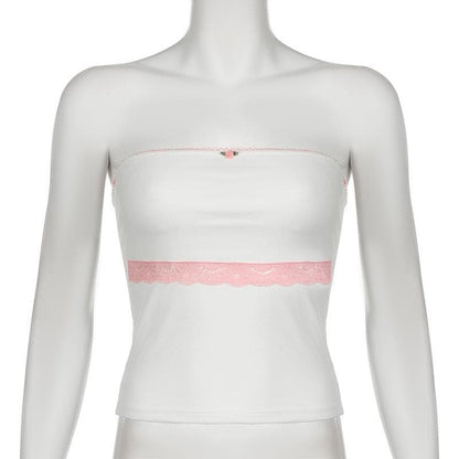 Lace hem flower applique tube top