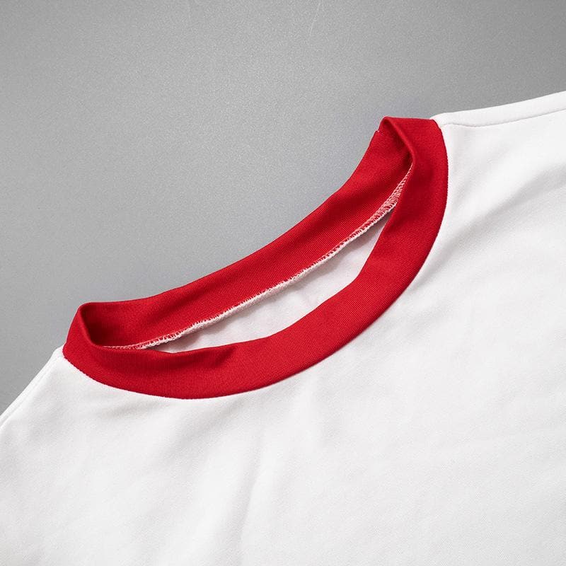 Short sleeve "55" pattern self tie crop top