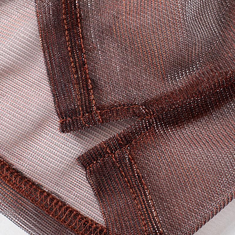 Long sleeve v neck drawstring ruched mesh top