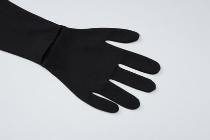 Long sleeve gloves irregular hollow out crewneck cut out maxi dress