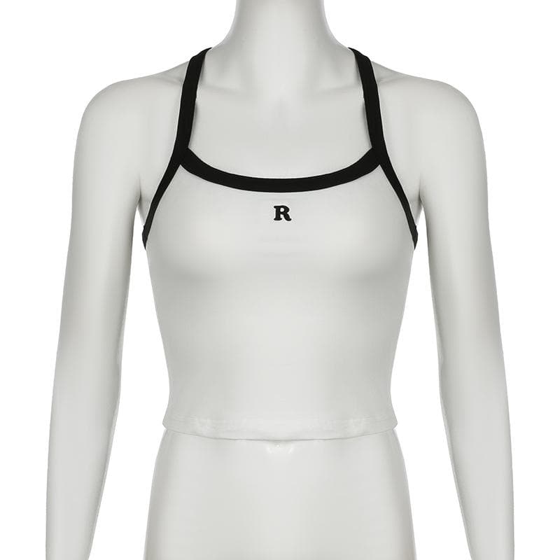 U neck "R" embroidery cami top