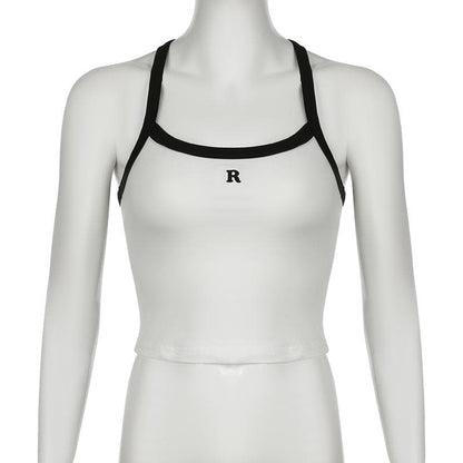U neck "R" embroidery cami top
