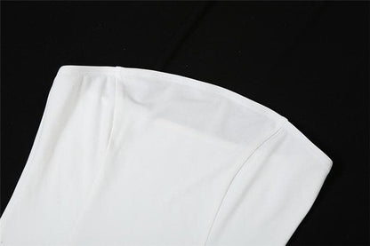 Ruffle mesh stitch self tie solid backless tube top