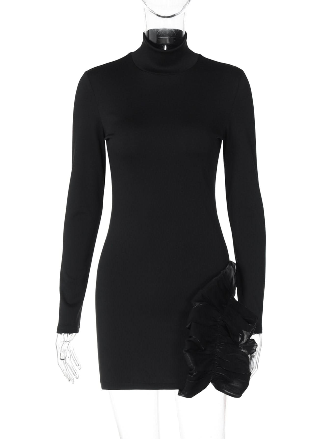 High neck long sleeve ruffle mini dress