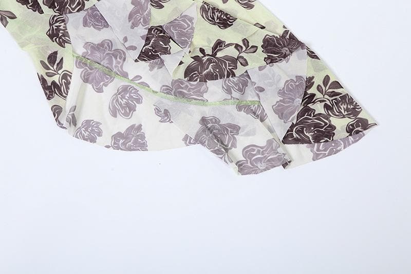 Halter flower print ruched ruffle midi dress-final-sale