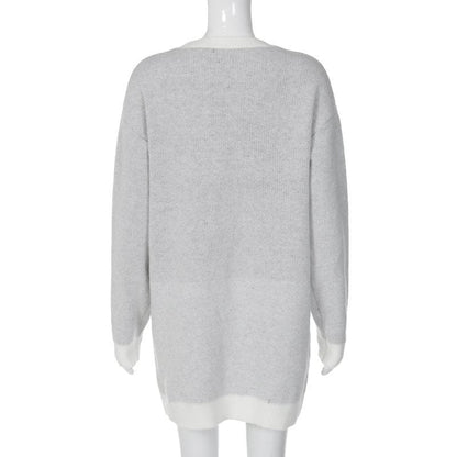Knitted long sleeve body print contrast top