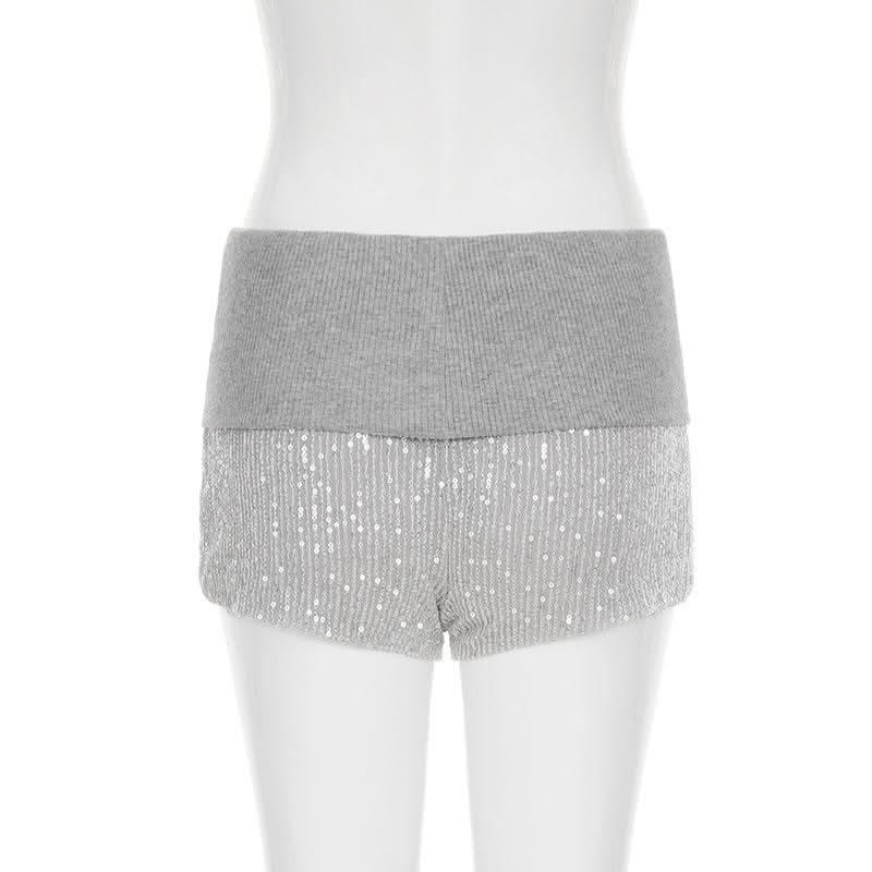 Glitter knitted patchwork letter pattern short pant