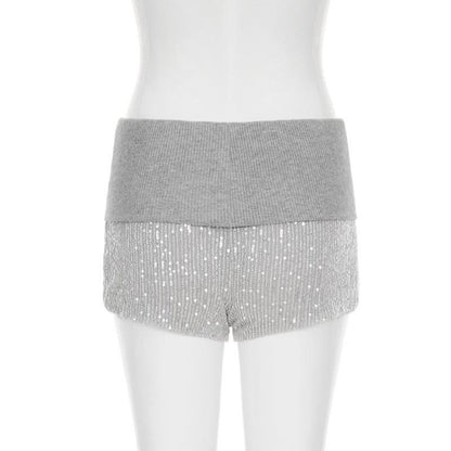 Glitter knitted patchwork letter pattern short pant