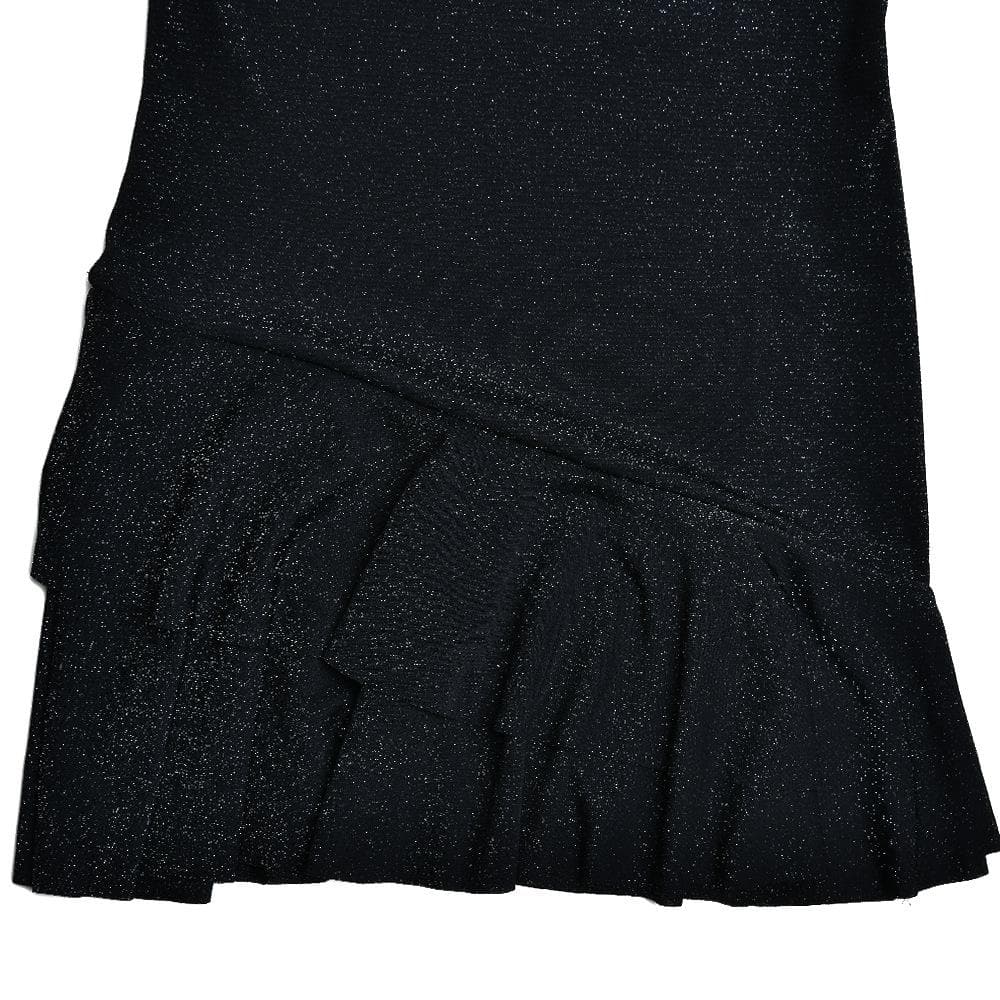 Glitter Deep V Bell Sleeve Tiered Ruffle Hem Mini Dress
