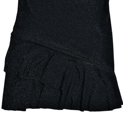 Glitter Deep V Bell Sleeve Tiered Ruffle Hem Mini Dress