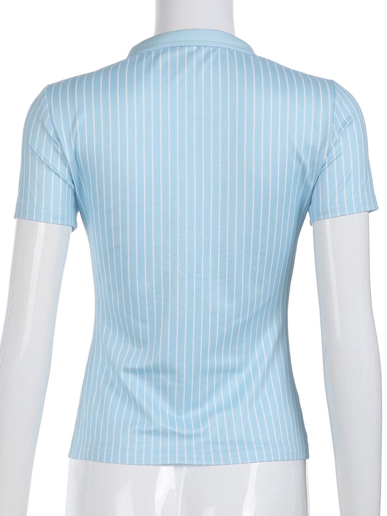 Turnover collar short sleeve striped print button top