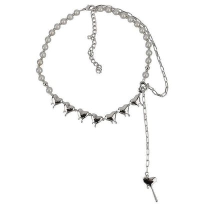 Layered heart beaded choker necklace