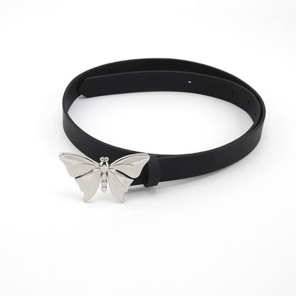 Silver butterfly PU leather adjustable belt