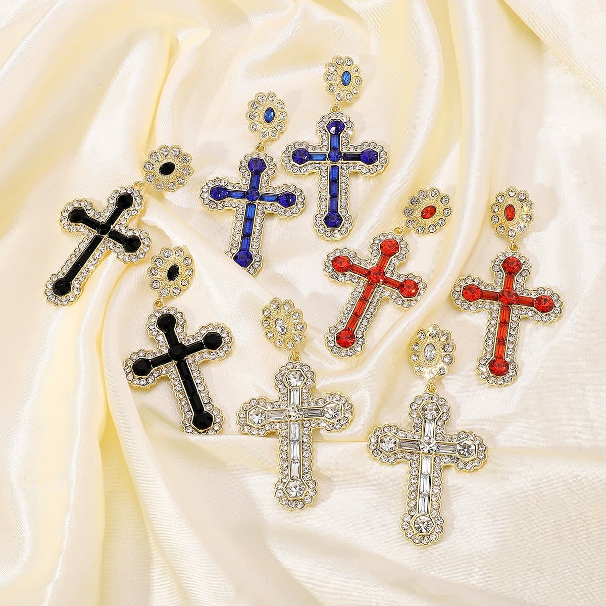 Rhinestone cross decor stud earrings