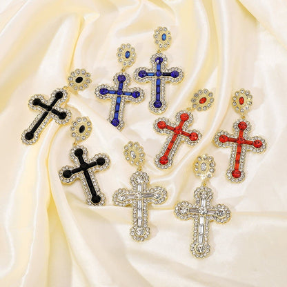 Rhinestone cross decor stud earrings