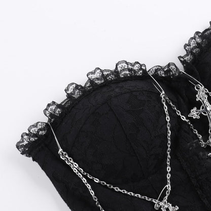 Metal chain lace up sweetheart neck tube top
