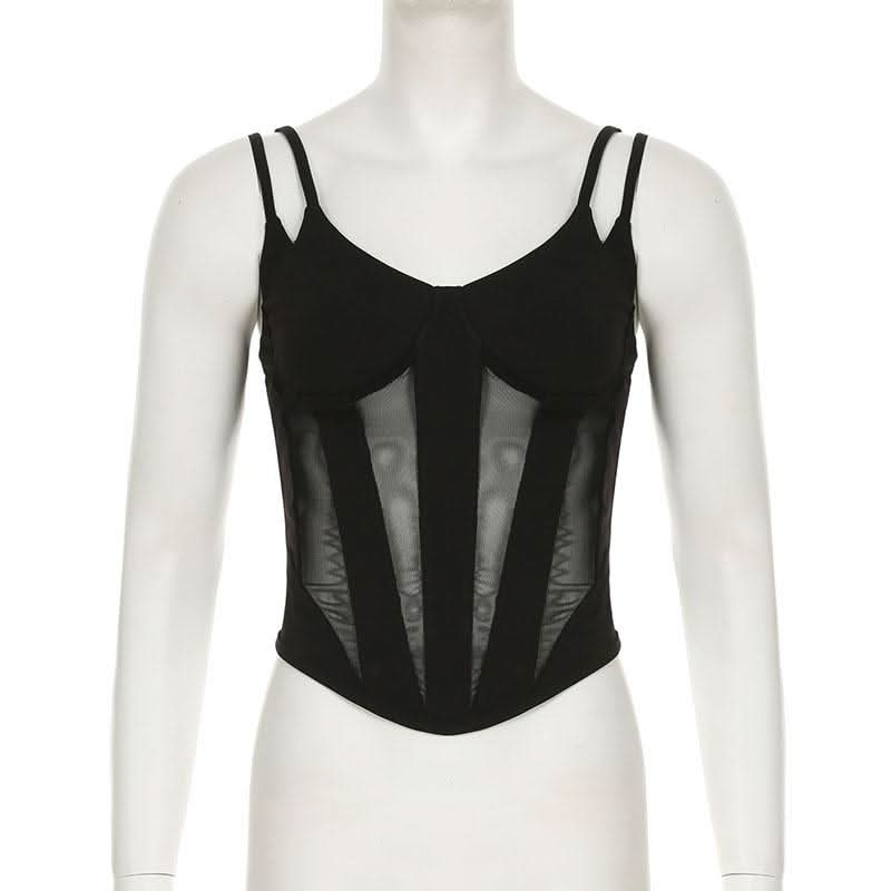 V neck mesh patchwork cami top