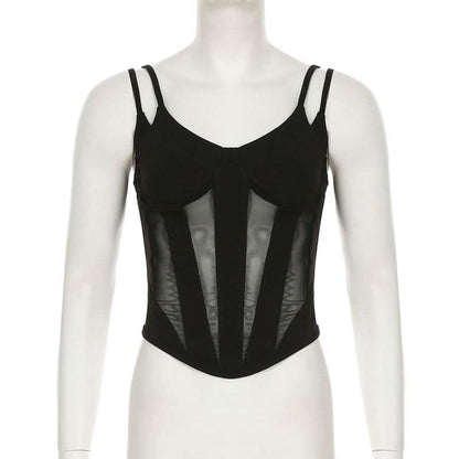 V neck mesh patchwork cami top